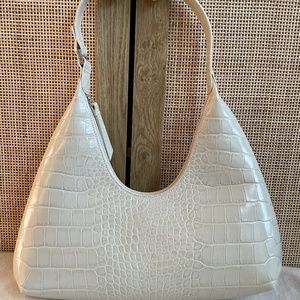 BY FAR Amber bag in croc-embossed cream